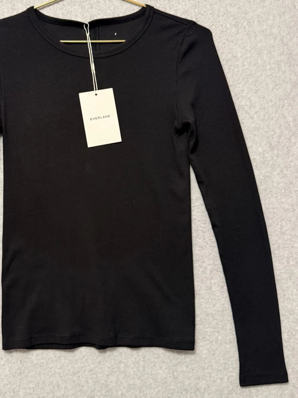 Everlane Lux Supima Micro-Rib Long Sleeve Crew Tee NWT Size Small Black Fitted - Picture 5 of 9